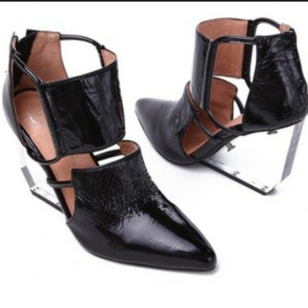 Jeffrey Campbell Black Ankle Boots with Clear Heels